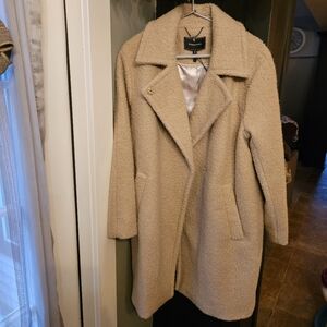 NEW BCBG cozy boucle pea coat tan mocha size large